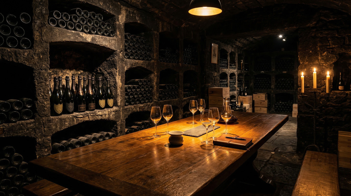 Candlelit champagne cellar